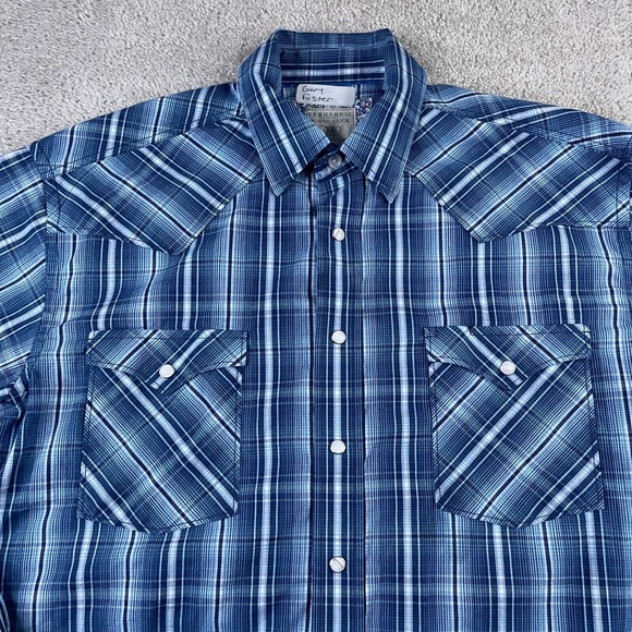 Panhandle Shirt Mens Medium Blue Plaid Western Pearl Snap Cowboy Rough Stock - Picture 3 of 12